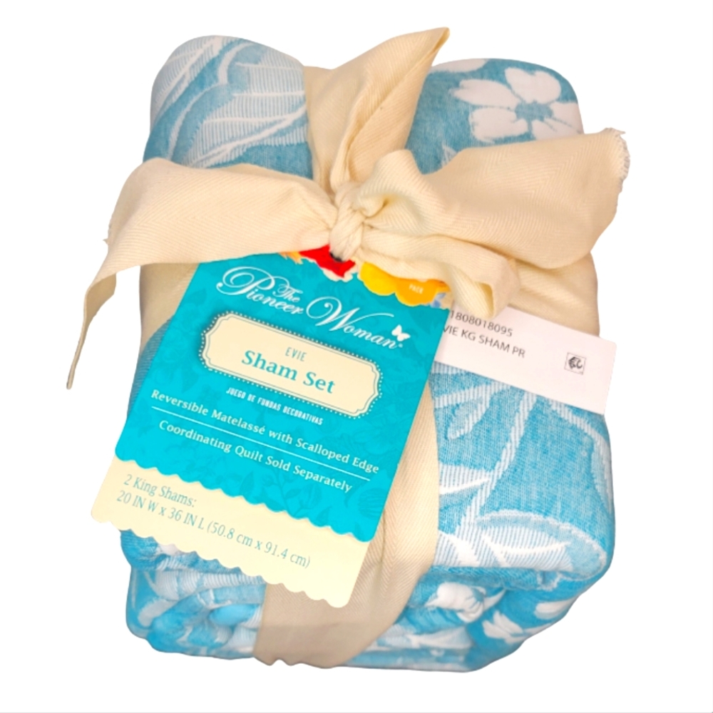 The Pioneer Woman Evie Matelassé Quilted King Size Pillow Sham Teal Blue Floral